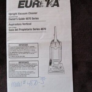 Free w/ $15 - Eureka vacuum cleaner  #4870-J Owners Guide